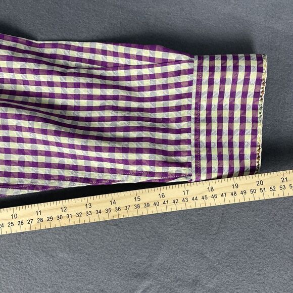 Robert Graham Shirt Mens L Large Long Sleeve Purple Plaid Embroidered Flip Cuff - Picture 9 of 15